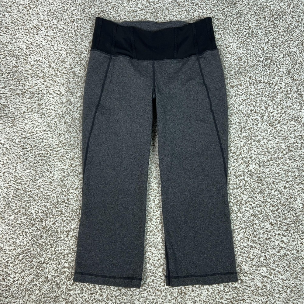 Lululemon Pants Womens 8 Gray Capri Leggings Wide Waistband Yoga Gym Workout